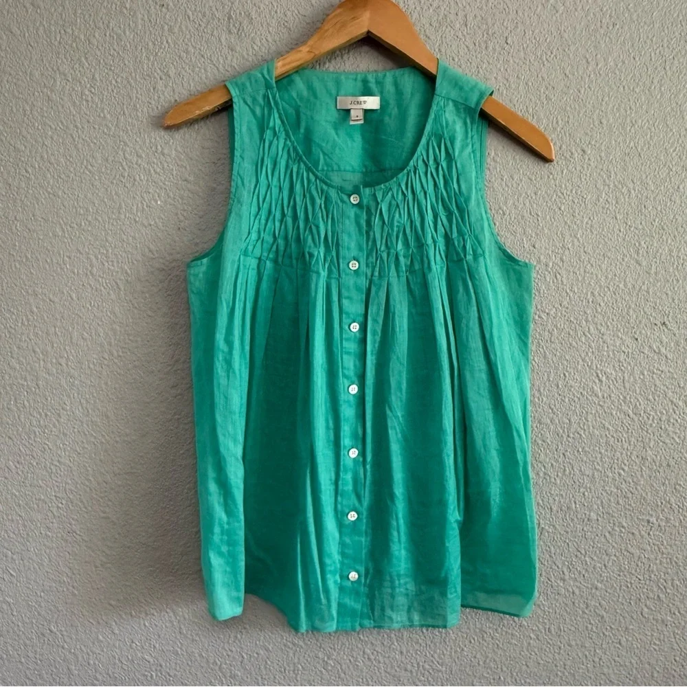 J. Crew Smocked‎ Cotton Tank Size 2 Seafoam Green